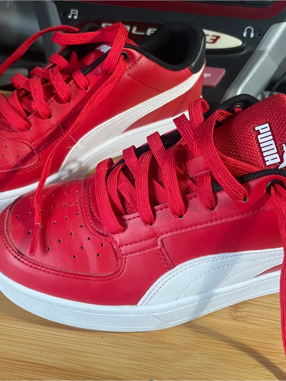 Puma Red and White Low-Top Sneakers with Black Trim